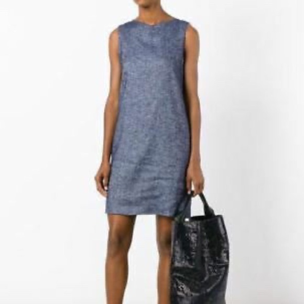 Theory Blue Linen-blend Shift Dress
